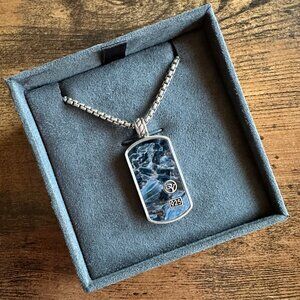 David Yurman Pietersite Dog Tag & DY Small Box Chain Necklace - 22.25" - RARE